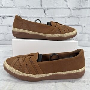 Clarks Elaina Petal Women's Tan Suede Slip On Espadrille Loafers Size 8W Shoes
